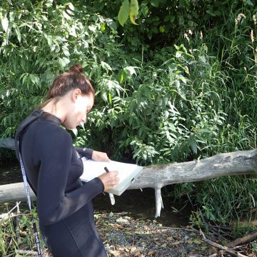 Ashley Bagley capturing habitat characteristics of a side channel on the South Fork Stillaguamish River