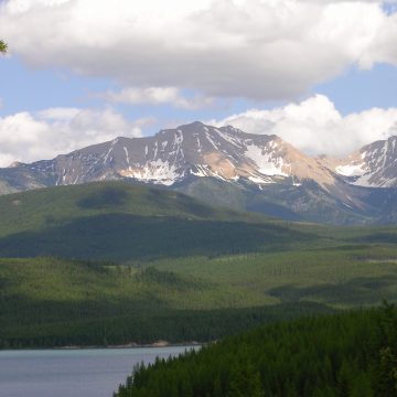 View across Hungry Horse Reservoir to the Flathead Range, Montana