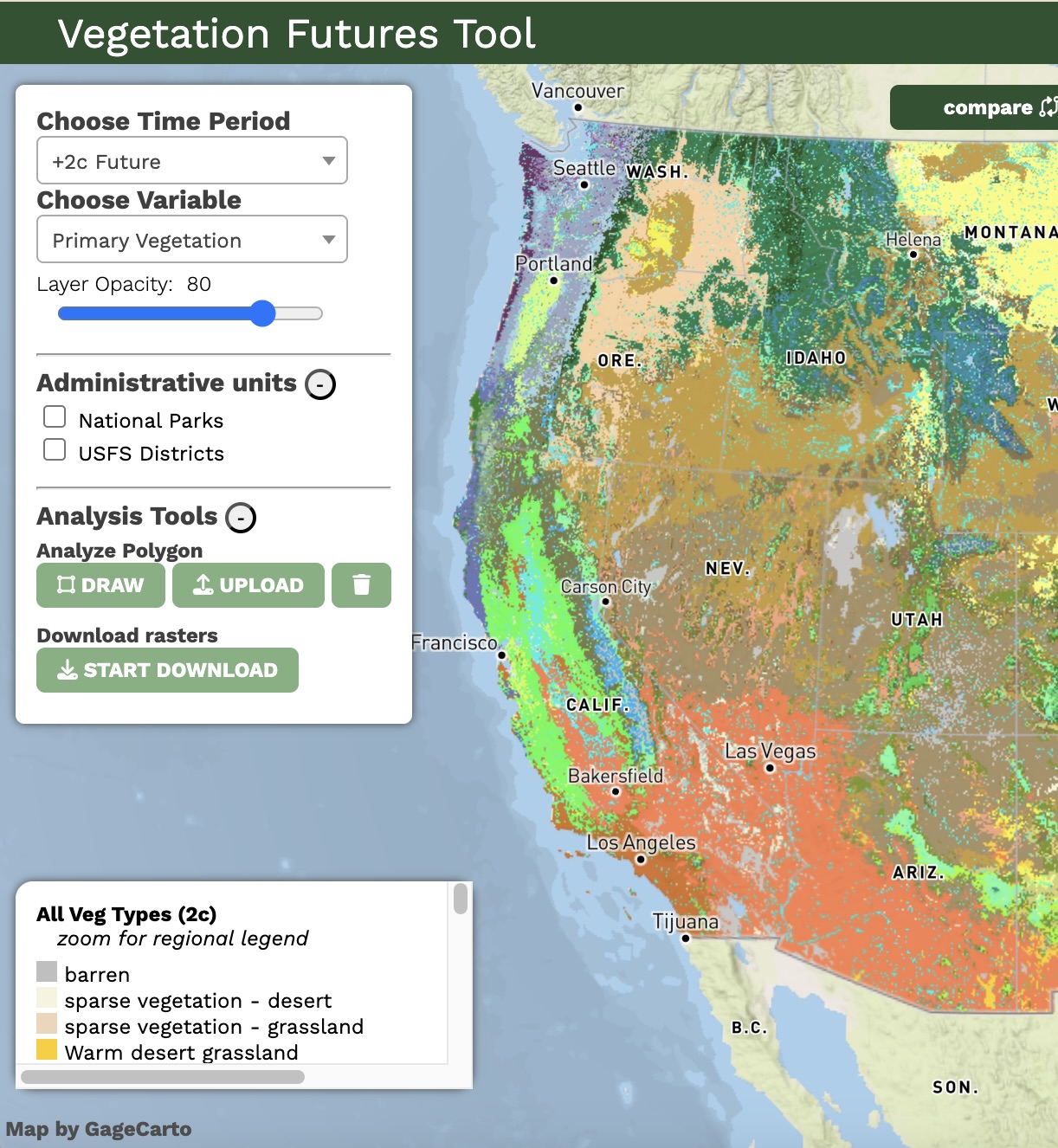 Screenshot of vegetation futures web tool